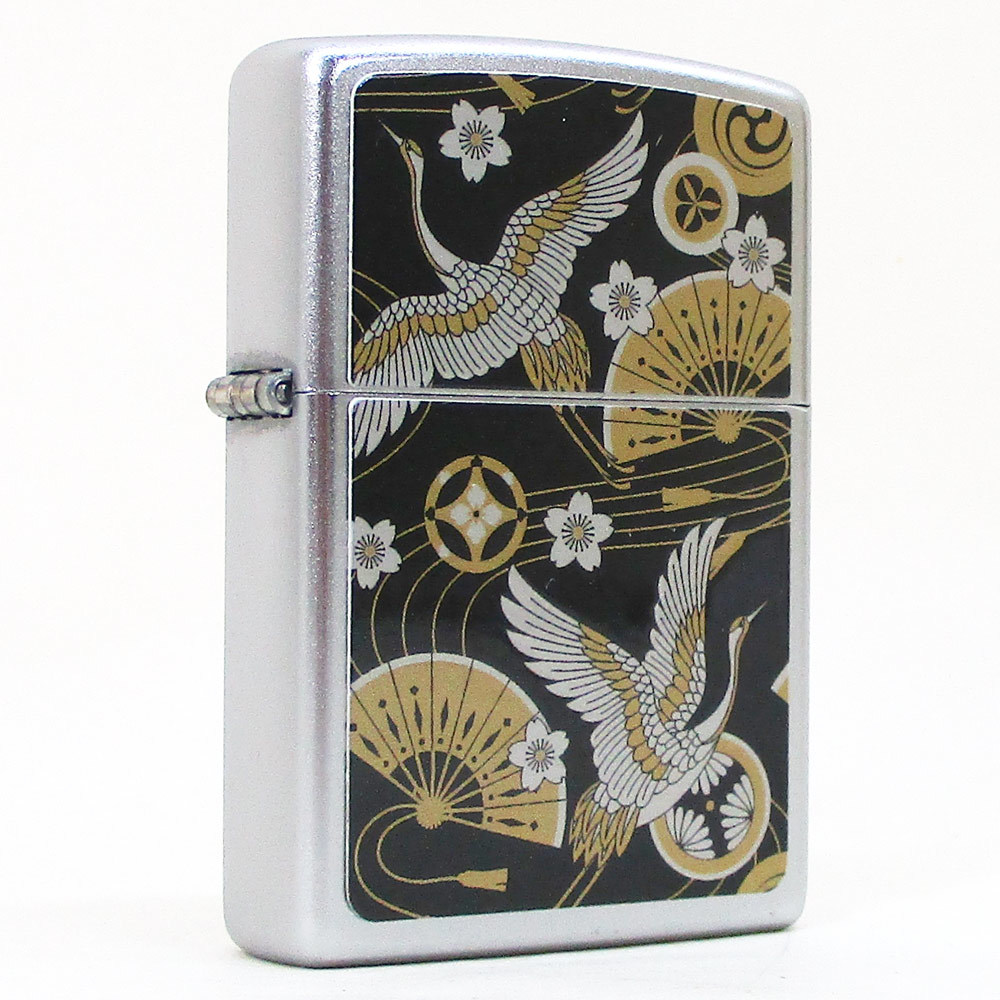 ジッポー オイルライター USA Zippo 和柄シリーズ 鶴 扇子 SP-KI＆ギフトボックスセット（オイル＋フリント+BOX）_画像3