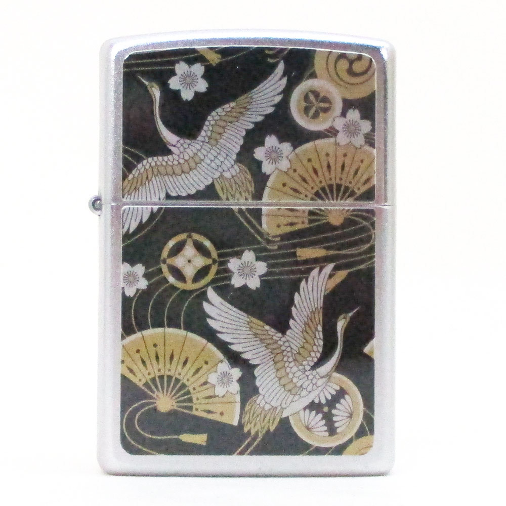 ジッポー オイルライター USA Zippo 和柄シリーズ 鶴 扇子 SP-KI＆ギフトボックスセット（オイル＋フリント+BOX）_画像2