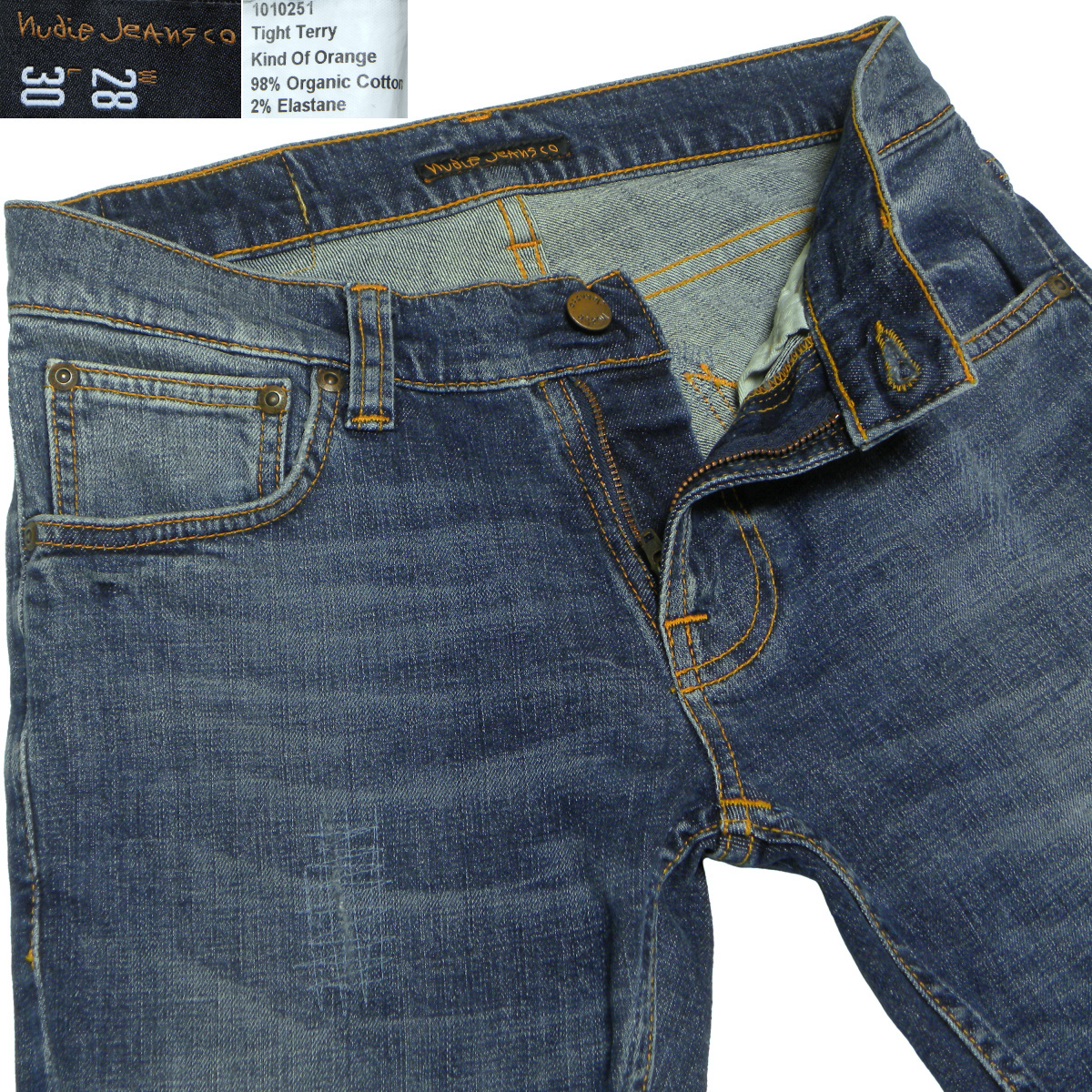 Nudie Jeans 1010251 Tight Terry W28 スキニースリムデニムパンツ 軽ダメージリペア加工 ヌーディージーンズ_画像2