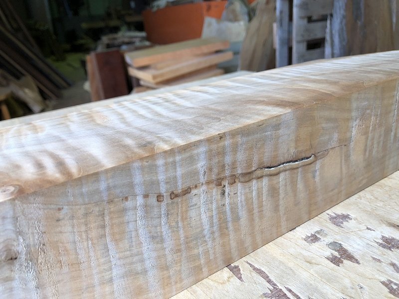【EH530K】栃 450×110×85㎜ ブロック 縮杢 極上杢 一枚板 材料 天然木 無垢材 乾燥材 銘木 材木 木工 DIY《銘木登屋》_画像2