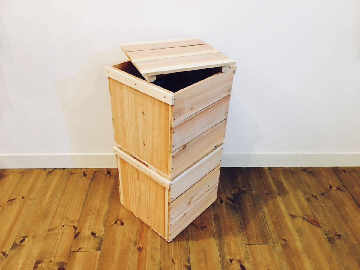 りんご箱 蓋付 角箱 1箱 // ウッドボックス 木箱 収納 diy 木製 ラック シェルフ 下駄箱 ダストボックス チェスト 木製 ボックス 什器_画像3