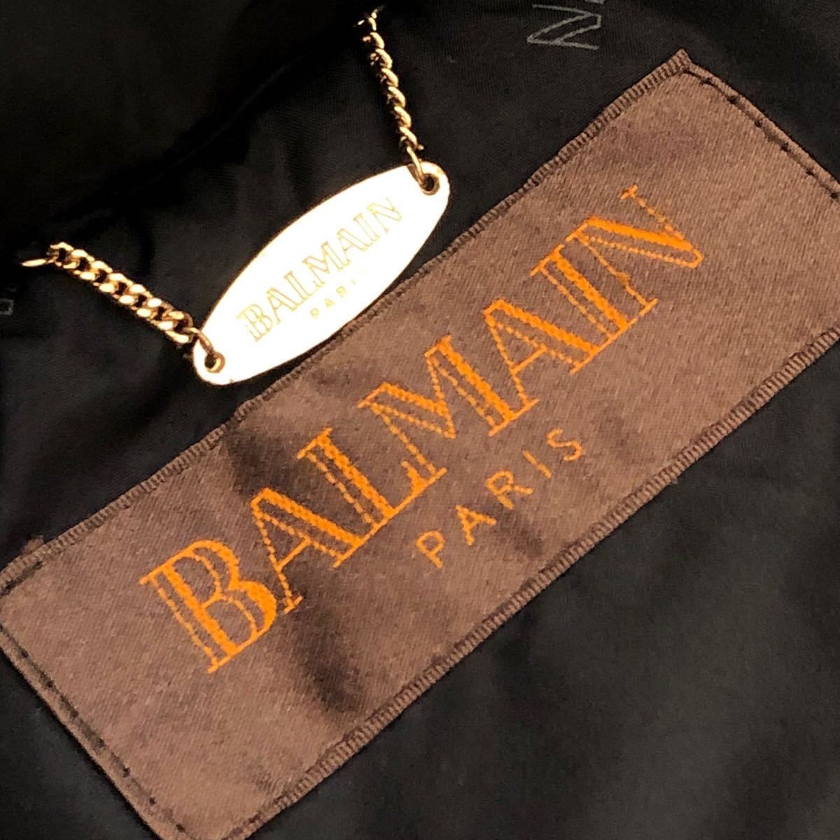 高級 BALMAIN バルマン ラクーンファー付　キルティング 中綿コート ベルト付 M 黒 ブラック 裏地総ロゴ 10-22_画像9