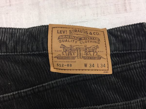 リーバイス Levi's 512-88 白タブ オールド アメカジ 90s 古着 ジップフライ コーデュロイパンツ ボトムス メンズ 日本製 34 黒_画像2