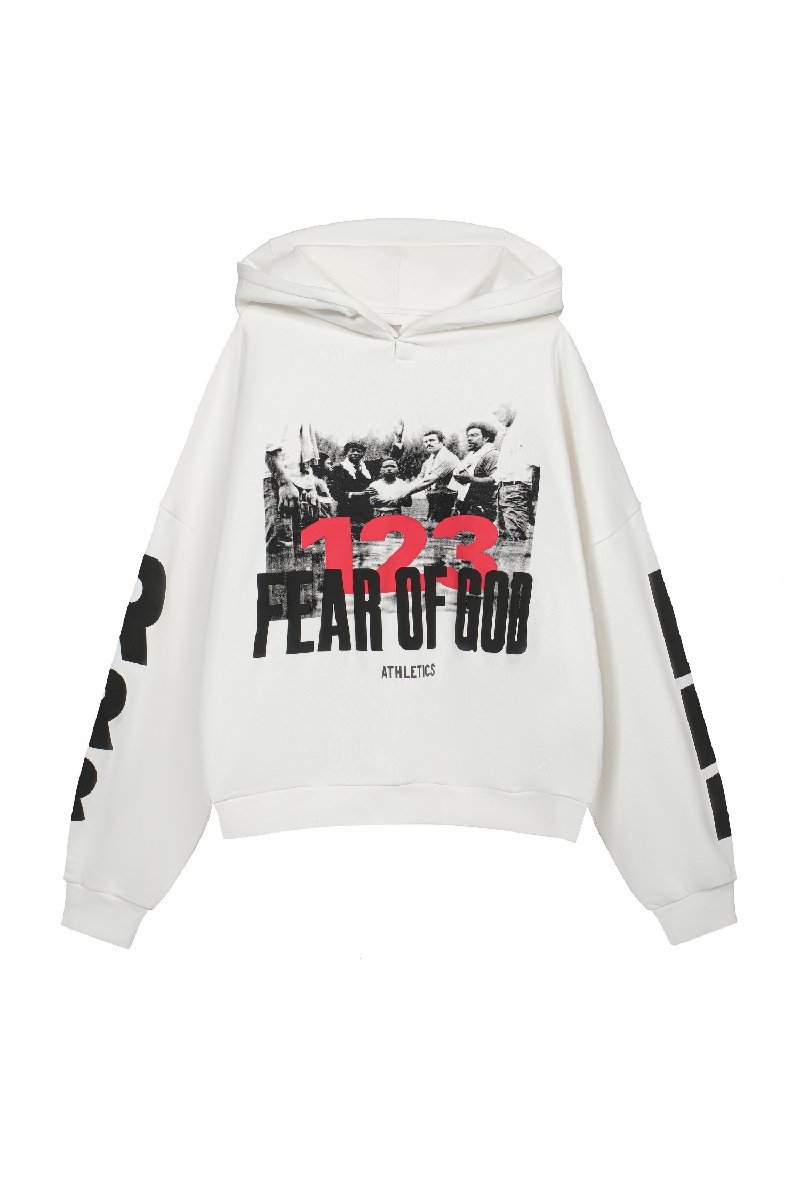 RRR-123 × FEAR OF GOD Hoodie フィアオブゴッドエッセンシャルズ 上着 パーカー ホワイト 中古 L ■ JM A1_画像1