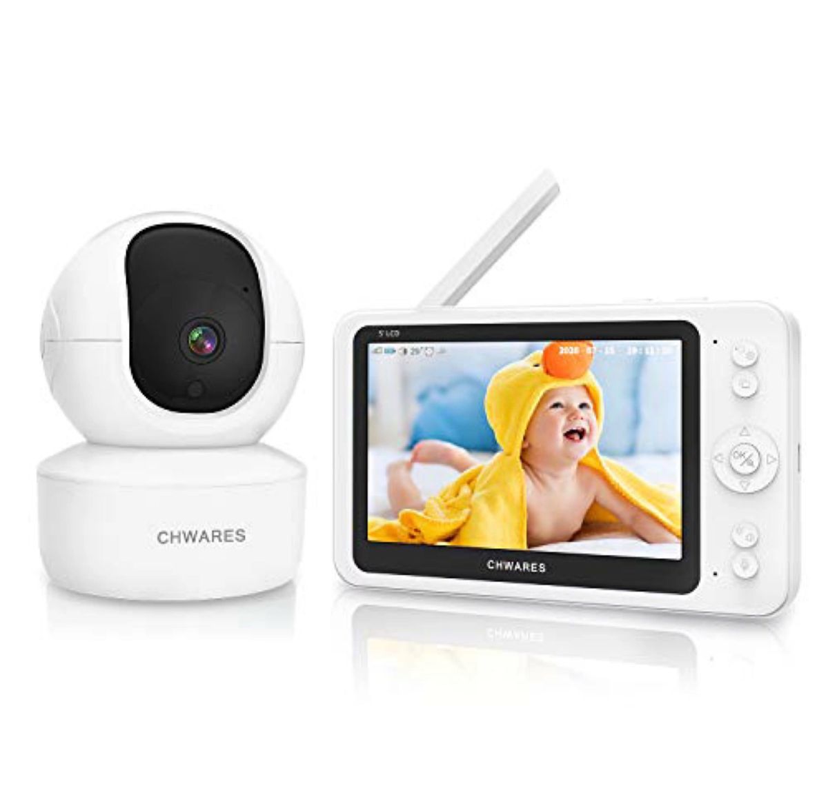CHWARES ベビーモニター 見守りカメラ ワイヤレス モニター付き屋内カメラ 設定不要 5.5インチスクリーン 1080P 