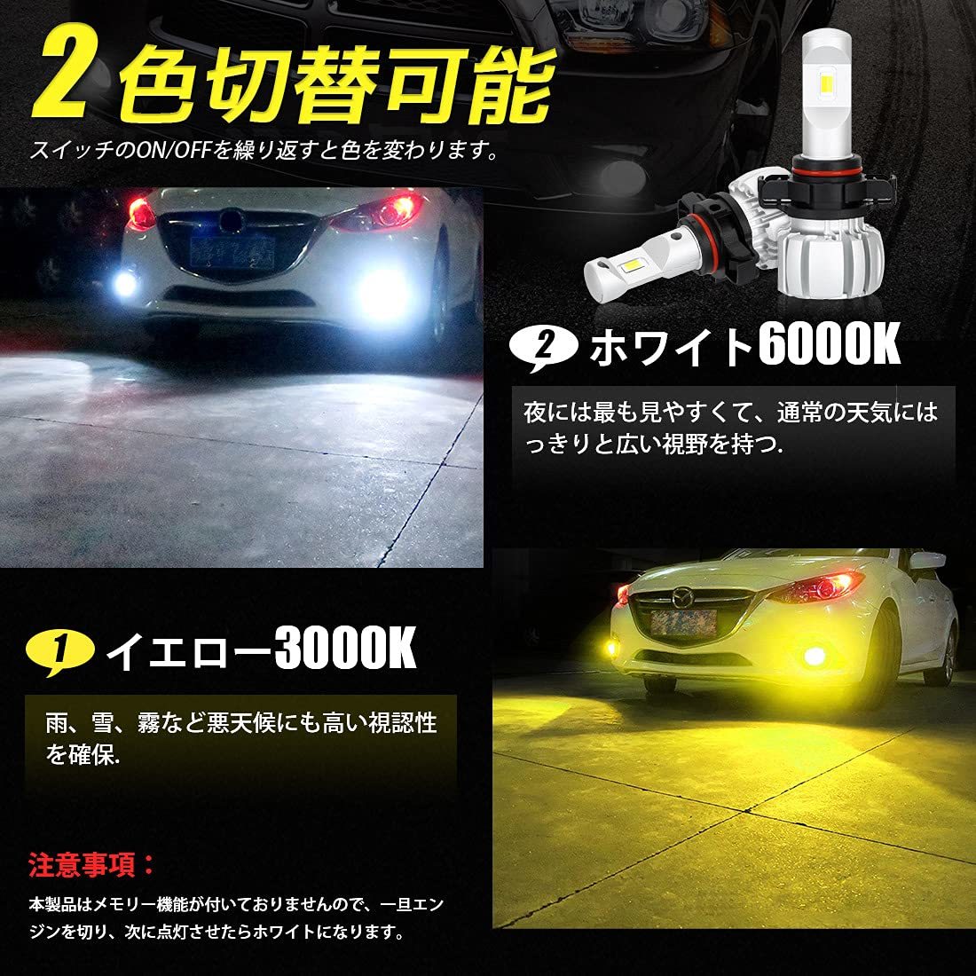 送料無料★SUPAREE psx24w led フォグランプ ホワイト/イエロー 車検対応 DC9-24V 40W 2個_画像2