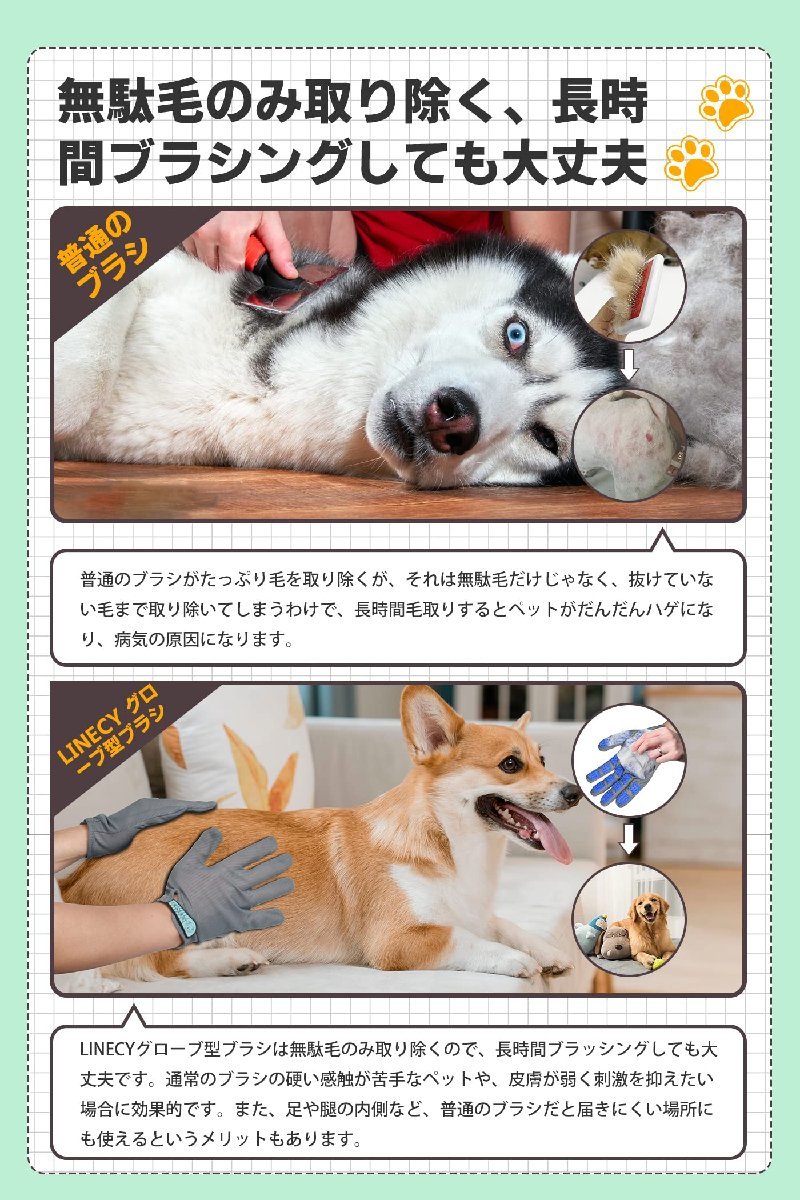 送料無料★ペットブラシ 手袋 グローブ 263本ブラシ ペット 猫 犬 うさぎ 猫ぶらし短毛用 お風呂用 (ブラック)_画像3