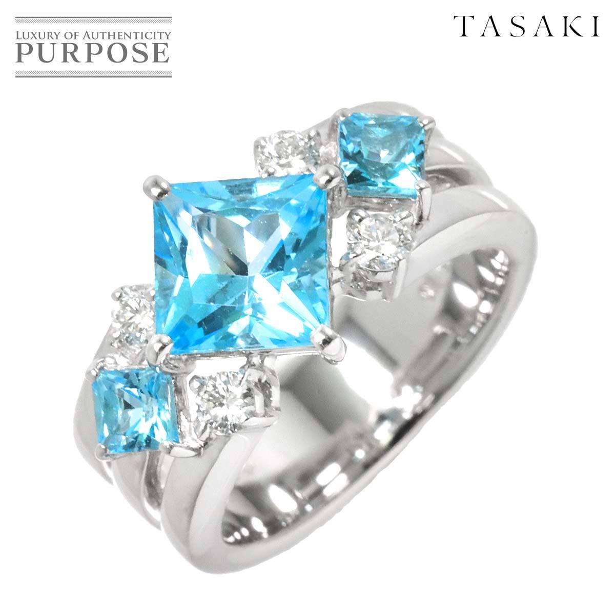 タサキ TASAKI 11号 リング ブルートパーズ ダイヤ 0.24ct K18 WG ホワイトゴールド 750 指輪 田崎真珠 Topaz Diamond Ring 90205530の画像1