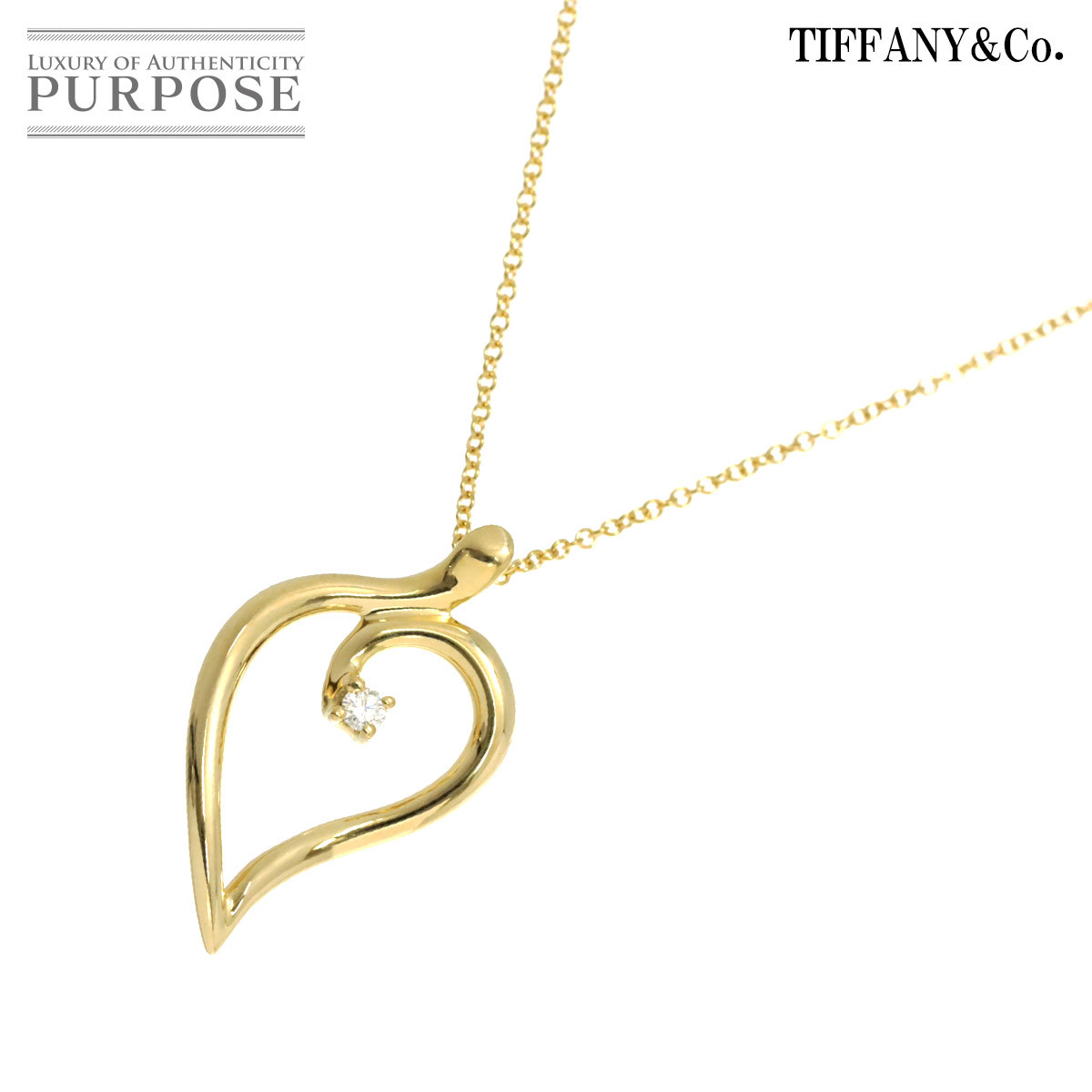 ティファニー TIFFANY&Co. リーフハート ダイヤ ネックレス 40cm K18 YG イエローゴールド 750 Reef Heart Necklace 90205421