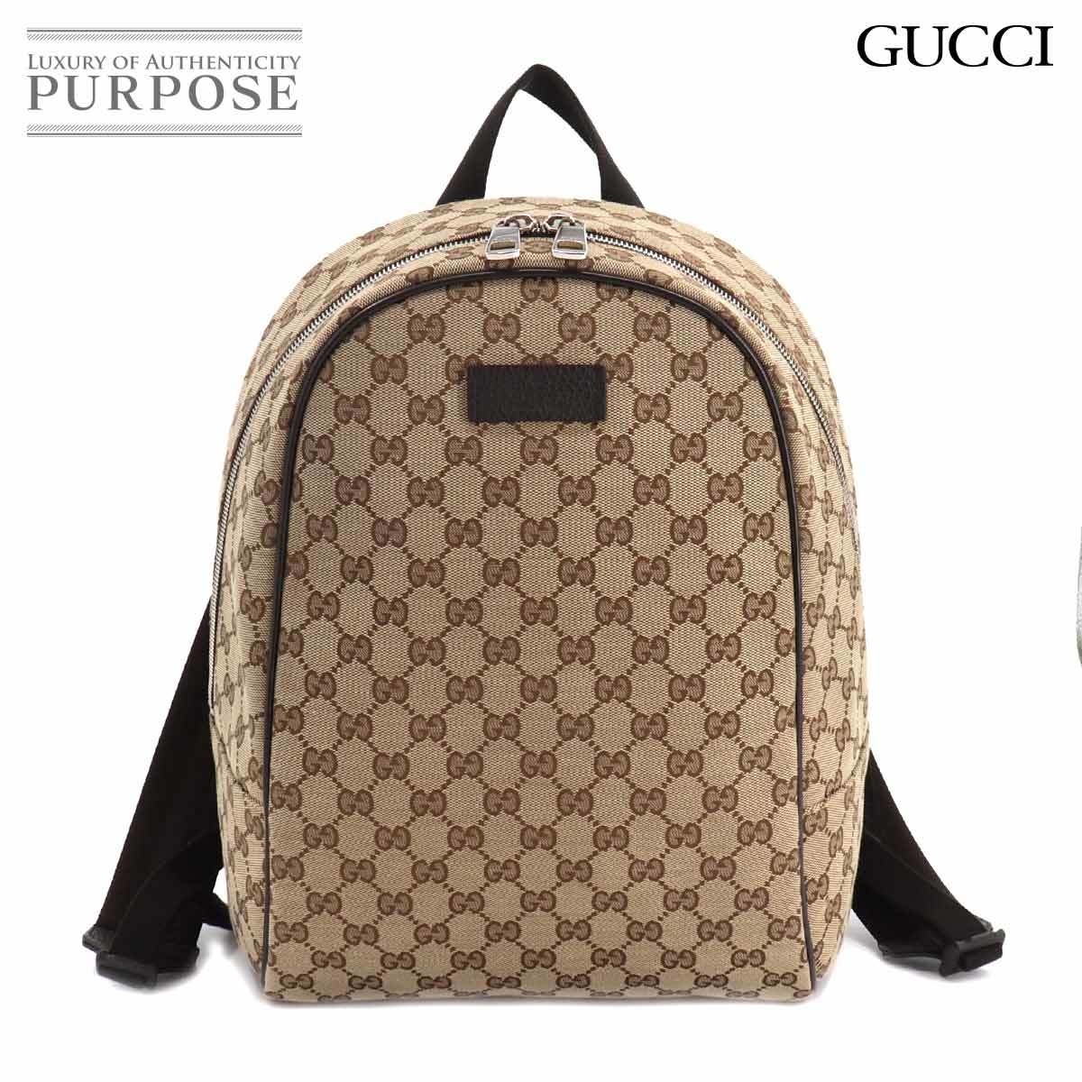 未使用 展示品 グッチ GUCCI GGキャンバス バックパック リュックサック レザー ベージュ ブラウン 449906 シルバー 金具 90215424