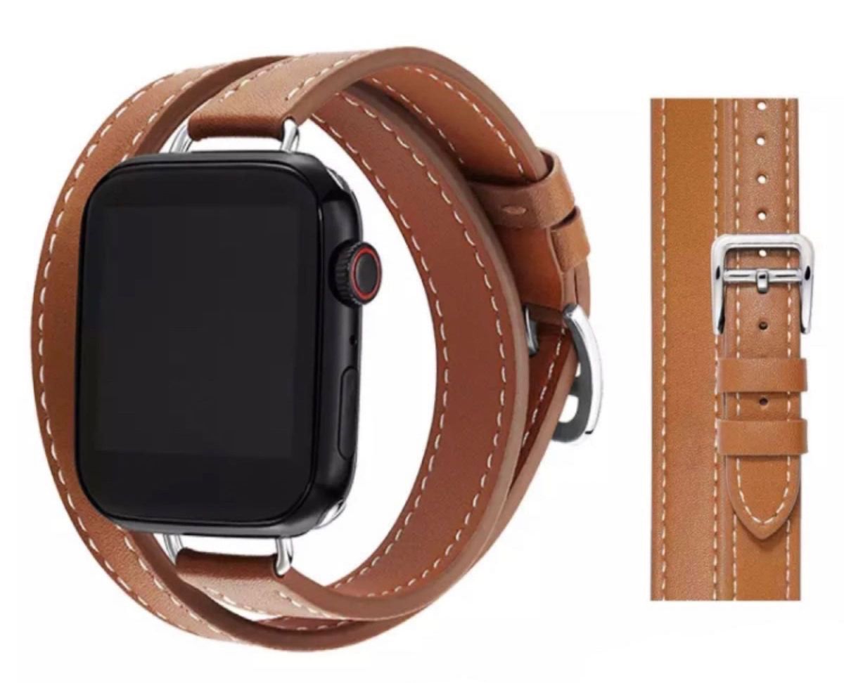 二重巻き Apple Watch バンド ベルト 腕時計 交換 二重巻 革ベルト 革バンド iPhone 牛革 男女兼用 ブラウン