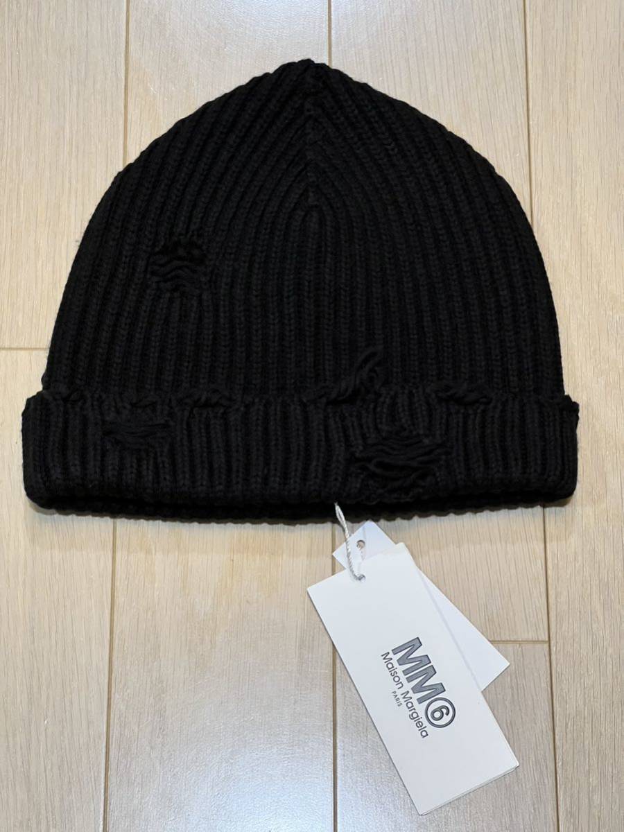 23aw MM6 Maison Margiela Distressed Beanie Hat knit cap black マルジェラ ニットキャップ ブラック ビーニー 新品未使用 帽子 ニット帽_画像3