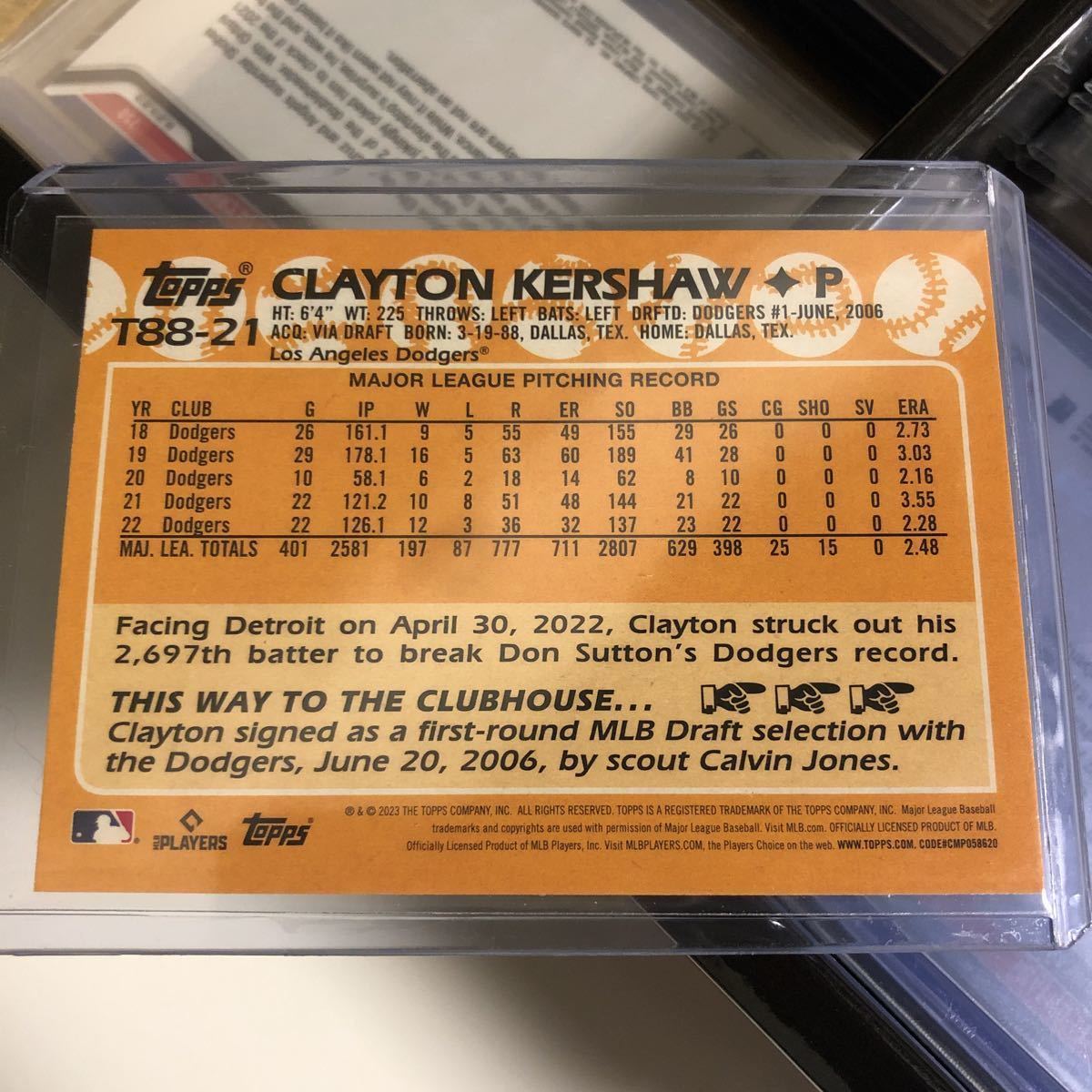 2023 Topps #T88-21 Clayton Kershaw 1988 Topps Baseball 35th Anniversary_画像3
