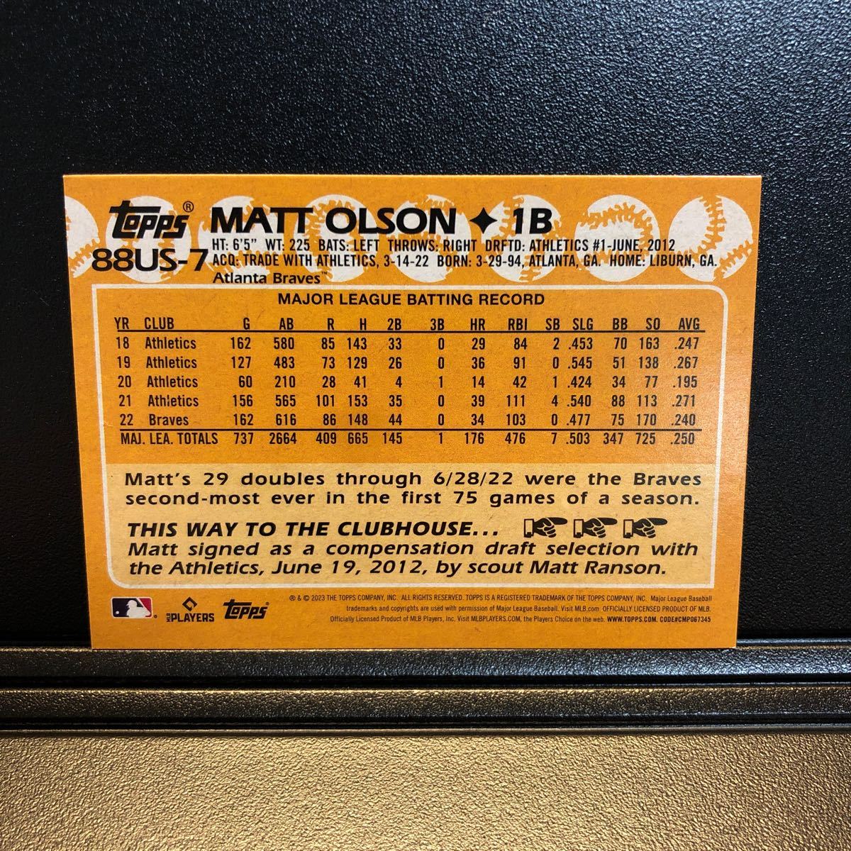 Matt Olson 2023 Topps Update #88US-7 35th Anniversary Insert Braves_画像2