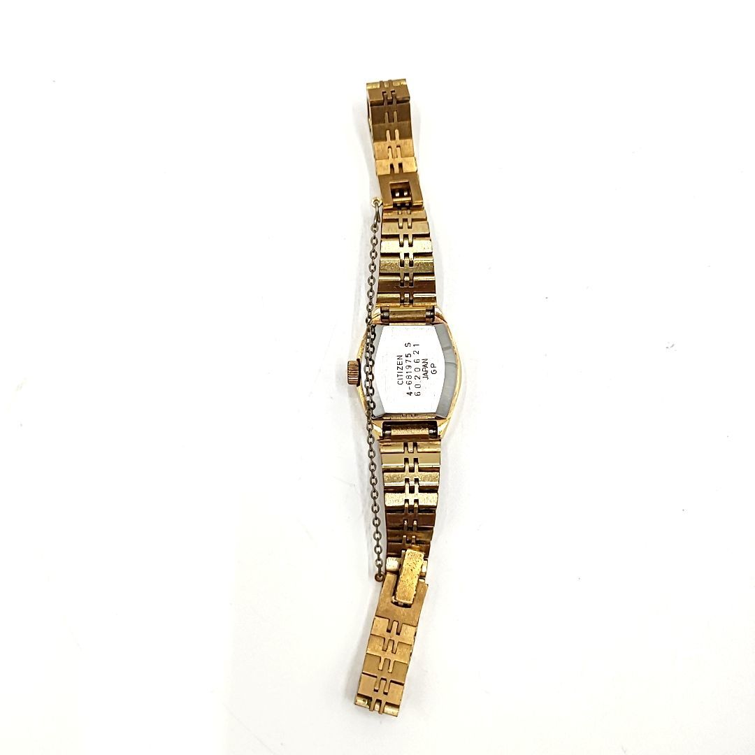 【稼動○】CITIZEN シチズン 手巻き 腕時計 ゴールド文字盤 スクエア レディース 4-681975