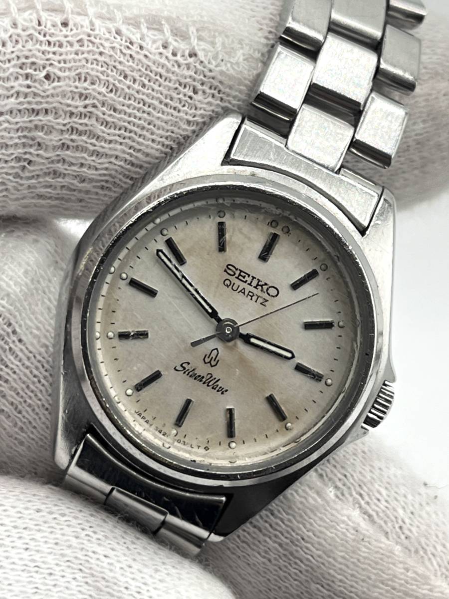 【電池切れ】SEIKO セイコー SilverWave シルバーウェイブ クォーツ 腕時計 シルバー文字盤 蓄光 ラウンド レディース 3421-0030_画像1