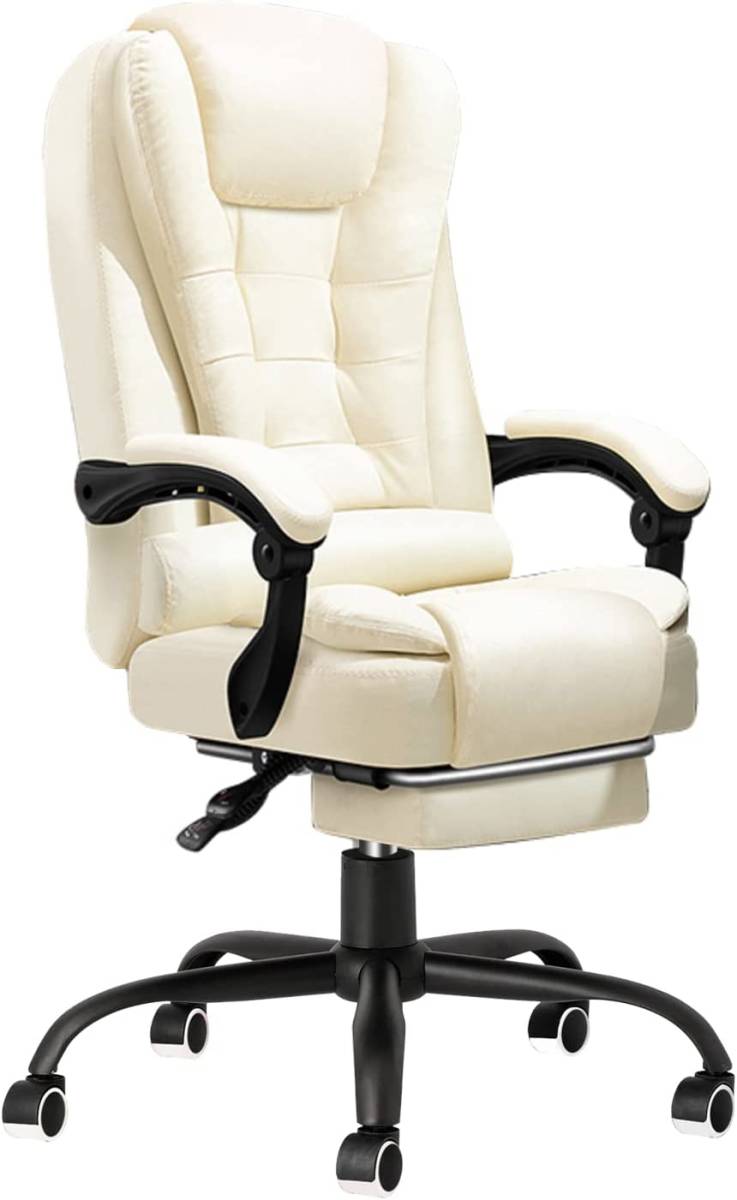 JIEANXIN オフィスチェア ワークチェア 社長椅子 デスクチェア 事務椅子 レザーチェア 無段階リクライニング ハイバック (ベージュ)