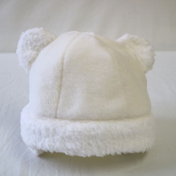 babyhat ベイビーハット 子供用 冬用 フリース 帽子 42cm ホワイト 白 くまの耳 顎ゴム付き 【USED品】10 00119_画像1