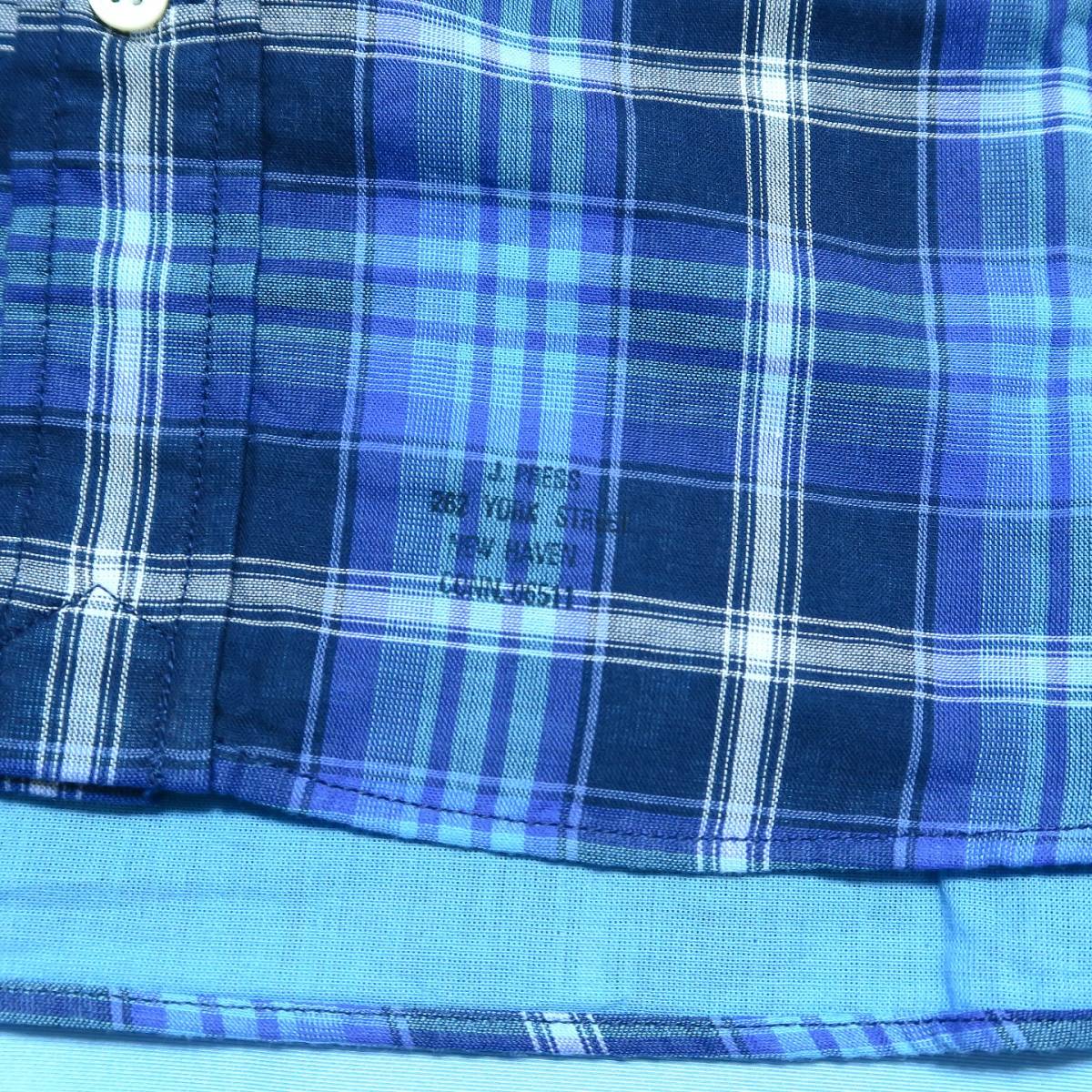 D009■キングサイズ J.PRESS ジェイプレス 青色系マルチチェック ダブルガーゼ パチフラ 長袖ボタンダウンシャツ 5Lの画像5