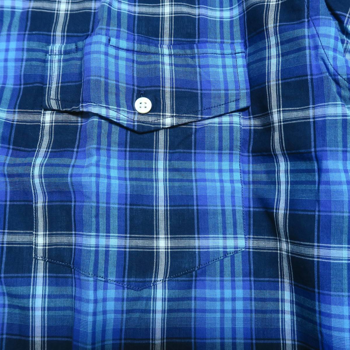 D009■キングサイズ J.PRESS ジェイプレス 青色系マルチチェック ダブルガーゼ パチフラ 長袖ボタンダウンシャツ 5Lの画像7