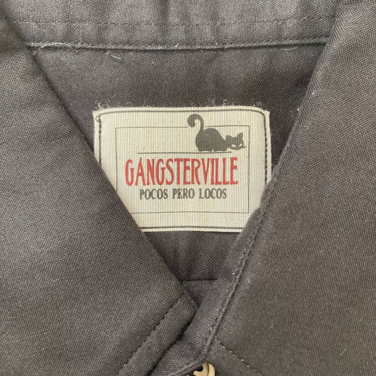 ★美品★19ss★ ギャングスタービル GANGSTERVILLE 長袖 シャツ シェルボタン ポケット ロゴパッチ ワンポイント コットン 黒 ブラック Mの画像3