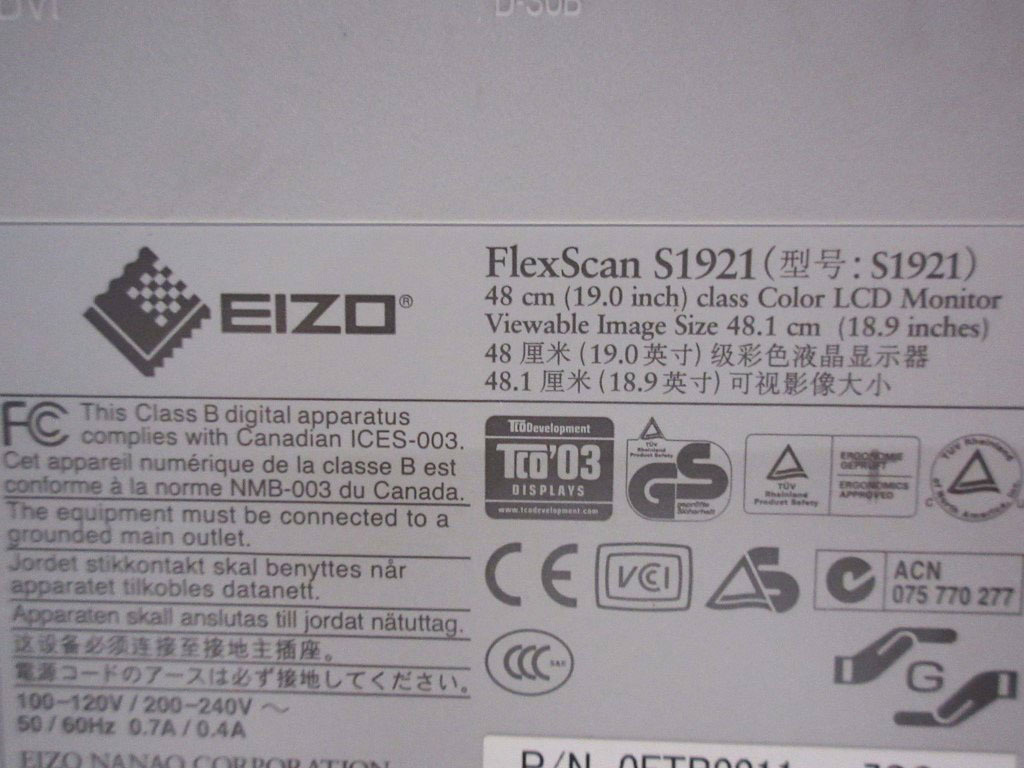 11K027 EIZO liquid crystal display FlexScan [S1921] electrification OK damage equipped scratch great number used present condition selling out 