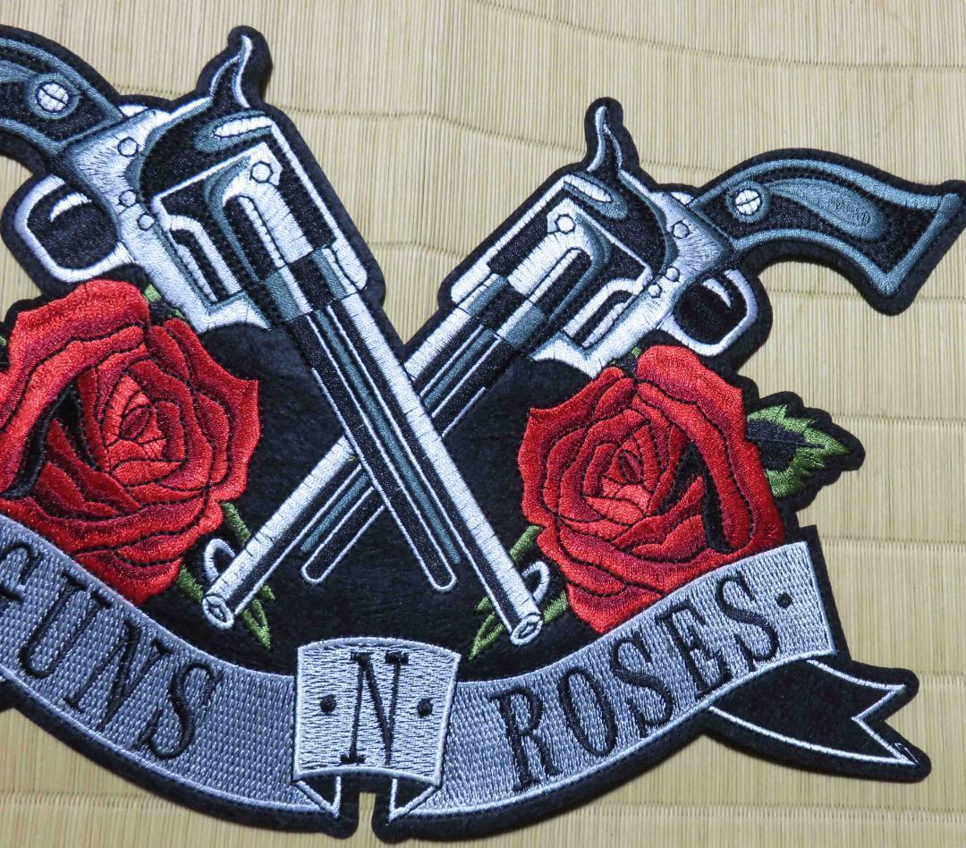 特大■2丁拳銃二輪薔薇◆新品☆バラ ガンズ・アンド・ローゼズ アメリカ Guns n Rosesアメリカ ハードロック・バンド 刺繍ワッペン激渋の画像5