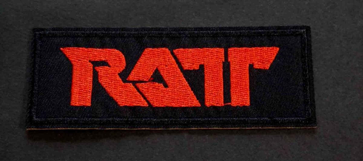 黒赤鼠RT長方形■激渋『RATT/ラット』 アメリカ ロックバンド刺繍ワッペン◎映画 ムービー アニメ 音楽 ミュージック■洋服・衣類・衣服DIY_画像1