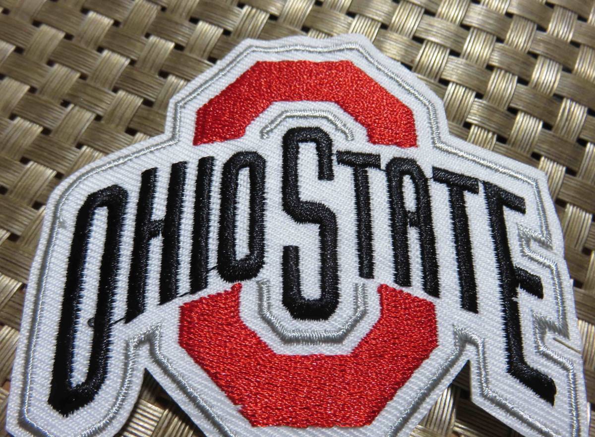 MD赤白黒◎英語◆新品OHIO STATEオハイオ州立大学バックアイズフットボール刺繍ワッペン （パッチ）激シブ☆アメリカ　スポーツ◎アメフト