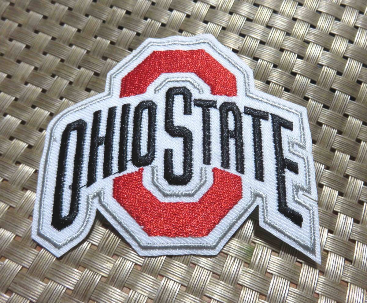 MD赤白黒◎英語◆新品OHIO STATEオハイオ州立大学バックアイズフットボール刺繍ワッペン （パッチ）激シブ☆アメリカ　スポーツ◎アメフト