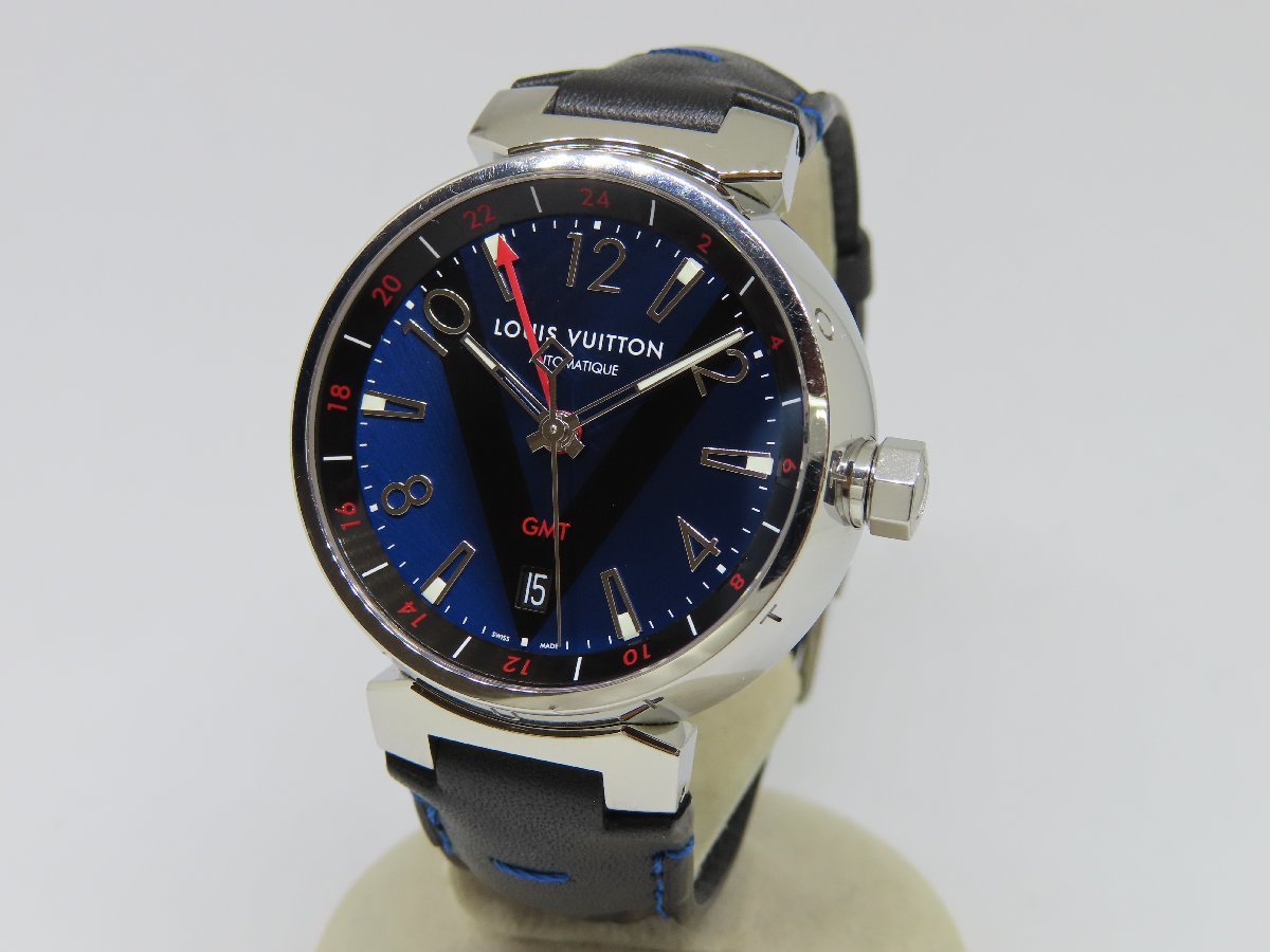 【美品】LOUIS VUITTON ルイ・ヴィトン タンブール GMT デイト Q1157 自動巻き メンズ腕時計