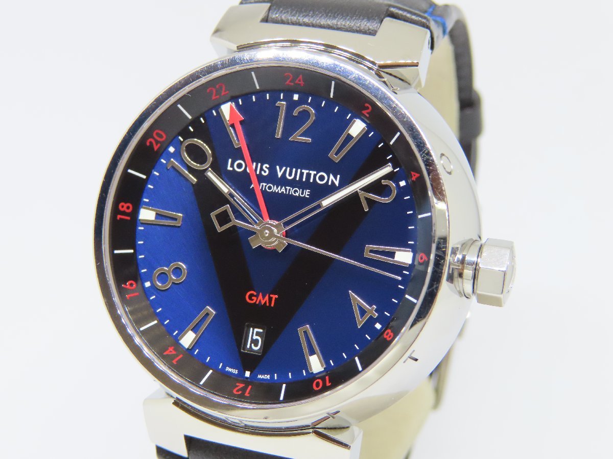 [ прекрасный товар ]LOUIS VUITTON Louis * Vuitton язык b-ruGMT Date Q1157 самозаводящиеся часы мужские наручные часы 