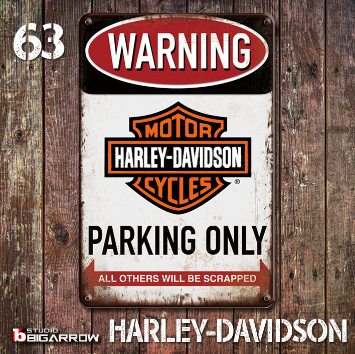 63 ブリキ看板 20×30㎝ HARLEY-DAVIDSON PARKING ONLY ハーレー ガレージ スチール アンティーク アメリカンインテリア 世田谷ベース_画像1