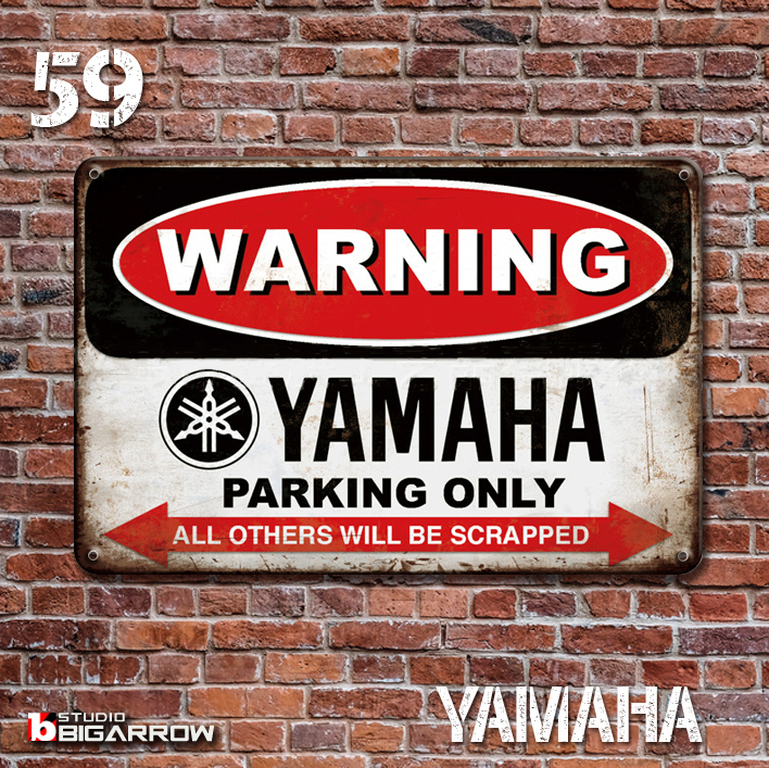 59 ブリキ看板 20×30㎝ YAMAHA PARKING ONLY ヤマハ ガレージ スチール アンティーク アメリカンインテリア 世田谷ベース_画像2