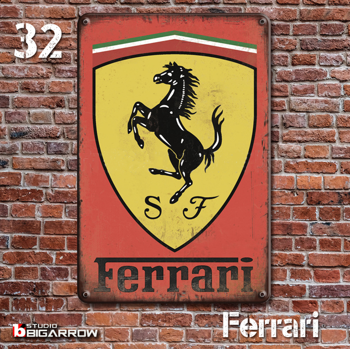 32 ブリキ看板 20×30㎝ Ferrari スクーデリア フェラーリ ガレージ スチール アンティーク アメリカンインテリア 世田谷ベース_画像2