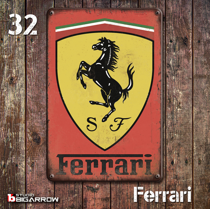 32 ブリキ看板 20×30㎝ Ferrari スクーデリア フェラーリ ガレージ スチール アンティーク アメリカンインテリア 世田谷ベース_画像1