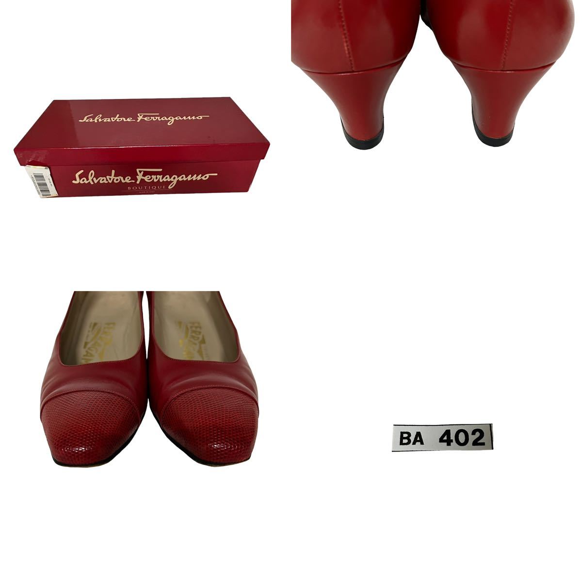 BA402B Salvatore Ferragamo Ferragamo lady's pumps 7B approximately 24cm red leather Italy made box attaching 