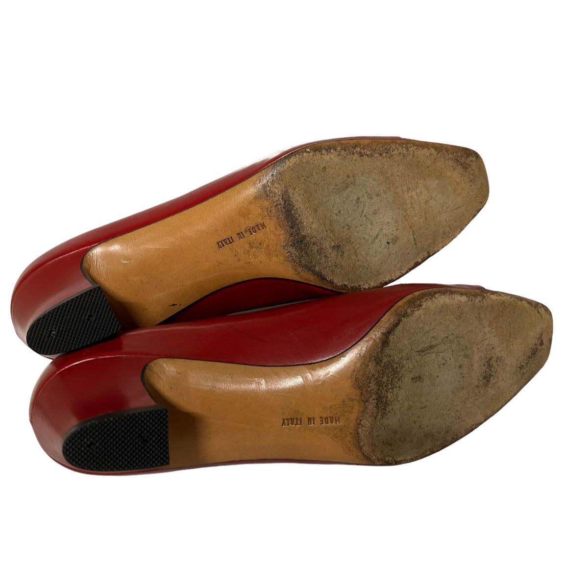 BA402B Salvatore Ferragamo Ferragamo lady's pumps 7B approximately 24cm red leather Italy made box attaching 