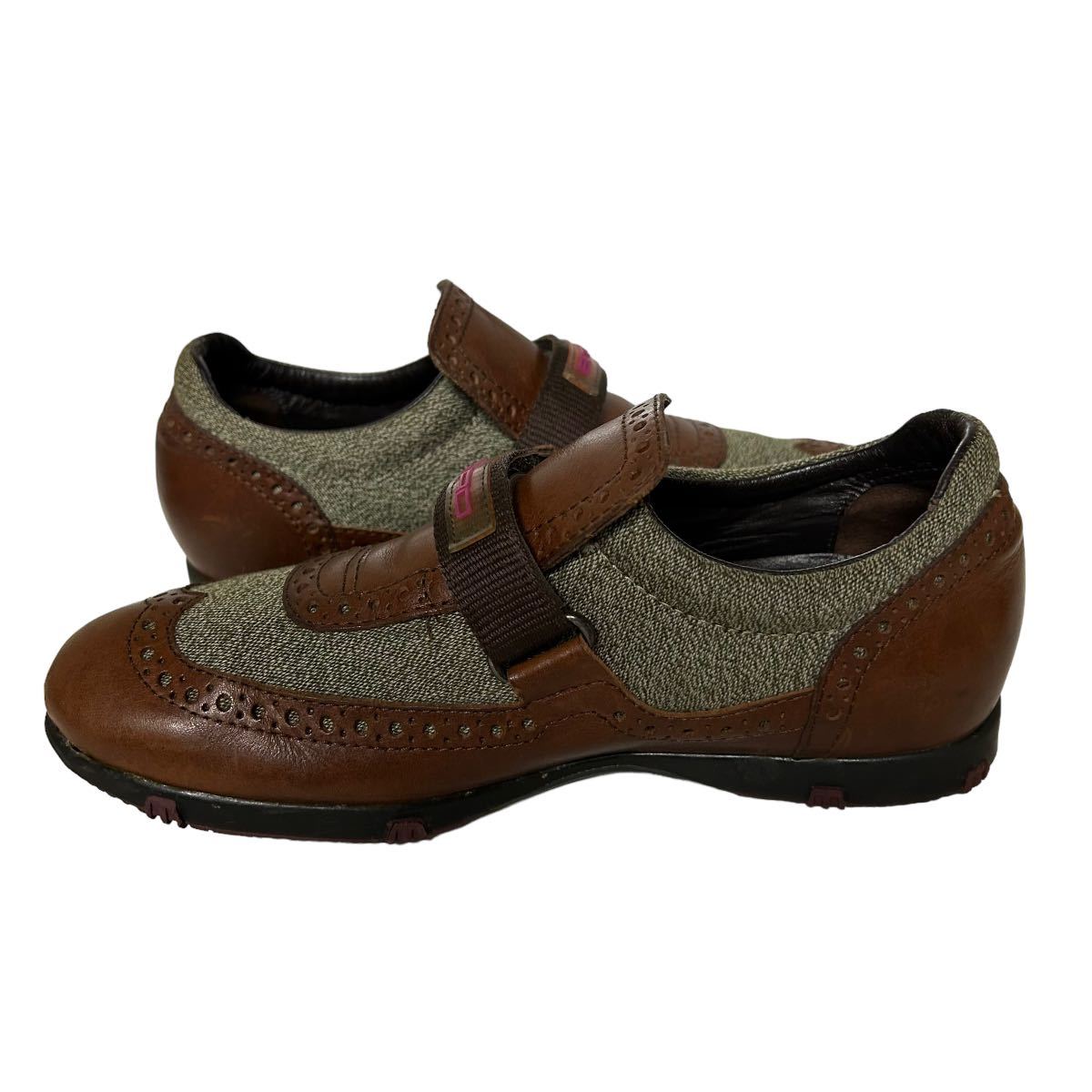 BA558 ETRO Etro lady's walking shoes 34.5 approximately 22cm Brown khaki series velcro 