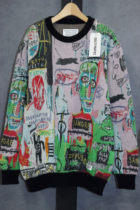 新品未使用 WACKO MARIA (ワコマリア) BASQUIAT CREW NECK SWEATER ニット / Lサイズ / バスキア / 野村訓市 / BASQUIAT-WM-KN03_画像1