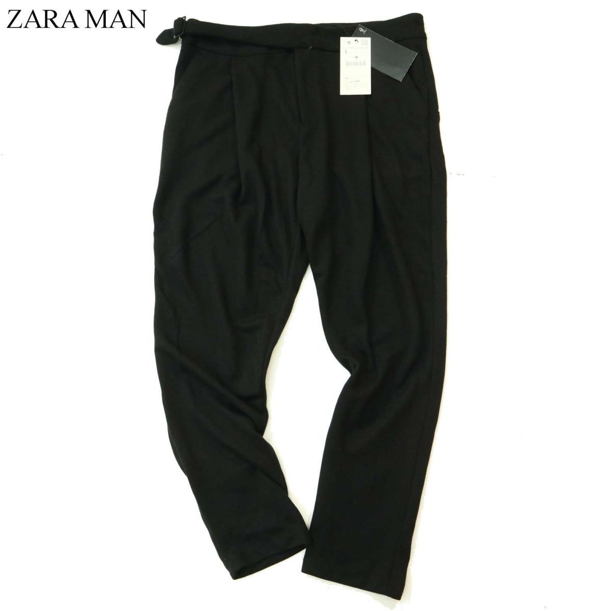 【新品 未使用】 ZARA MAN ザラ マン 通年 ベルト デザイン テーパード パンツ Sz.L　メンズ 黒　A3B05032_A#R_画像1