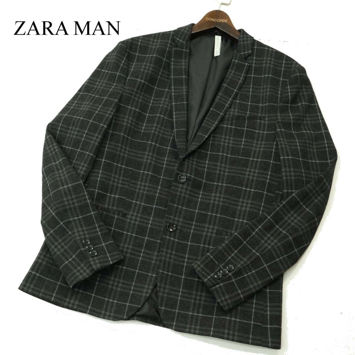 ZARA MAN ザラ マン 秋冬 総裏 起毛★ チェック アンコン テーラード ジャケット ブレザー Sz.52　メンズ 　A3T12859_B#N_画像1