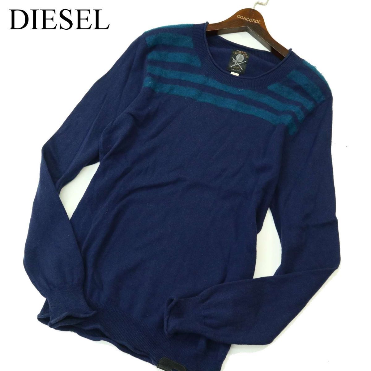 DIESEL ディーゼル 秋冬 ウール混★ ライン ニット セーター Sz.M　メンズ ネイビー　A3T13156_B#K_画像1