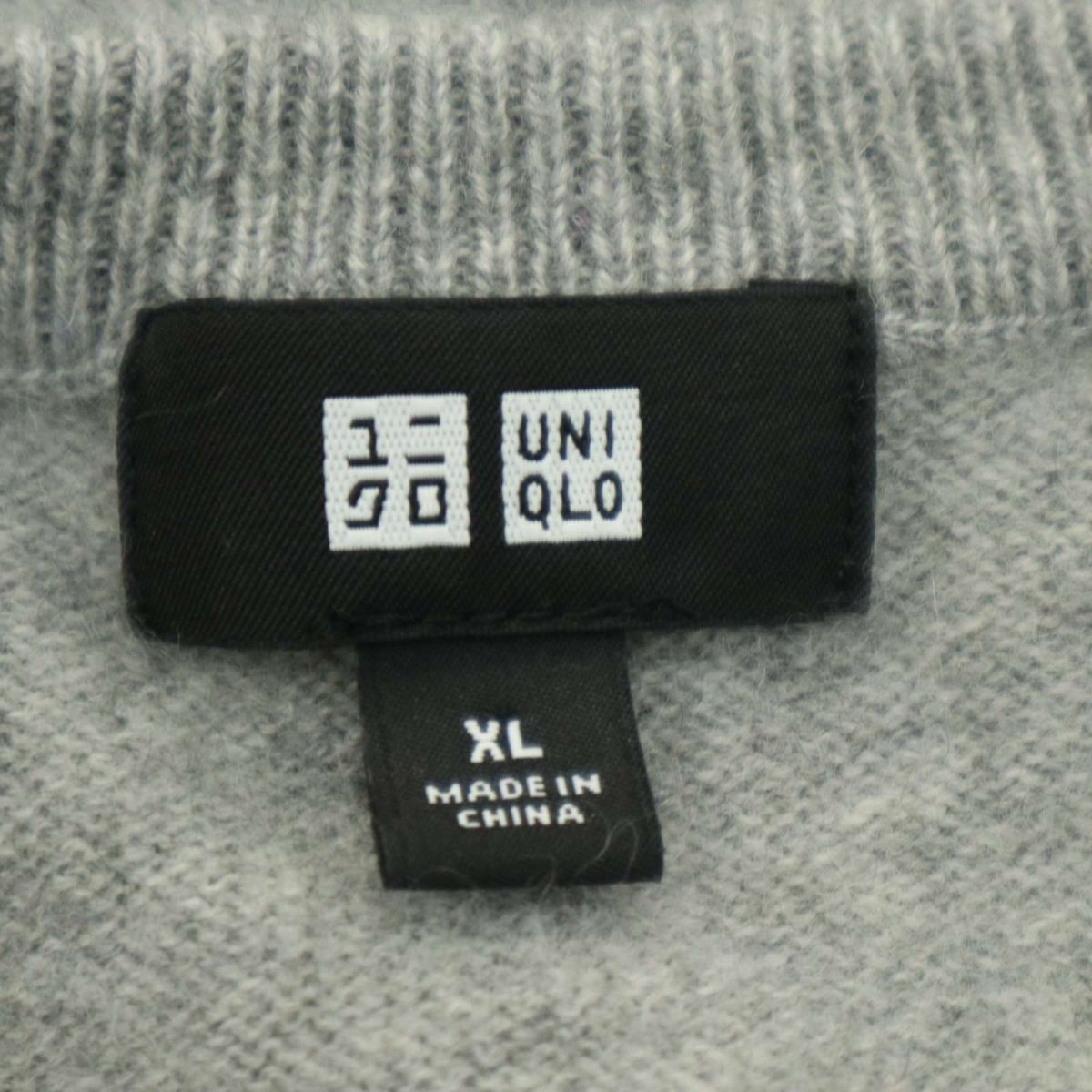 UNIQLO ユニクロ 秋冬 高級 カシミヤ100％★ Vネック ニット セーター Sz.XL　メンズ グレー 大きいサイズ　A3T13177_B#K_画像5