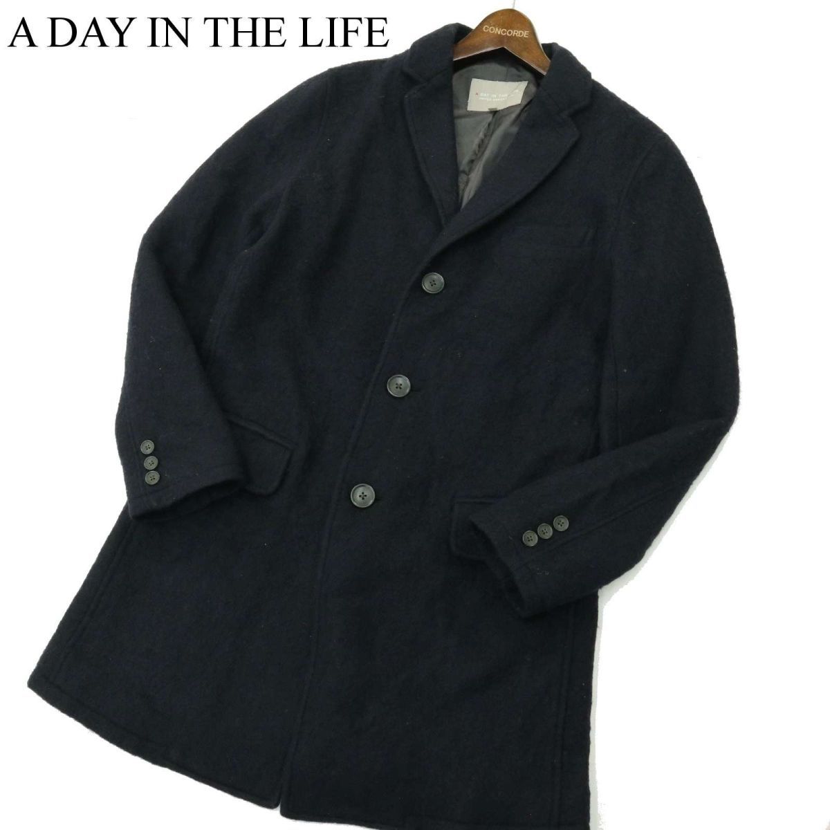 A DAY IN THE LIFE ユナイテッドアローズ 秋冬 メルトン ウール★ チェスター コート Sz.M　メンズ ネイビー　A3T13853_B#N_画像1