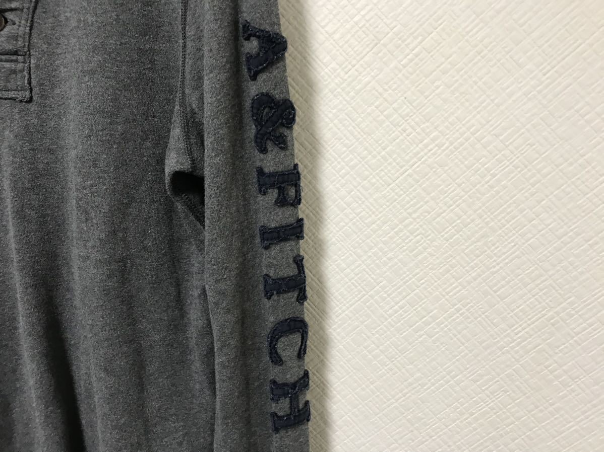 本物アバクロアンドフィッチAbercrombie&Fitchコットンヘンリーネック長袖TシャツロンTメンズサーフアメカジミリタリービジネスグレーS