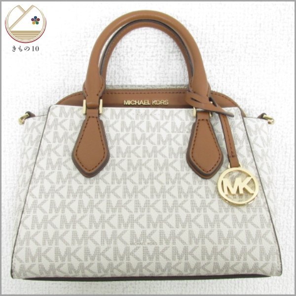 着物10 MICHAEL KORS マイケル・コース MK柄 2way ハンド/ショルダーバッグ アイボリー系 / ブラウン レディース ブランド品 ☆☆☆_画像1