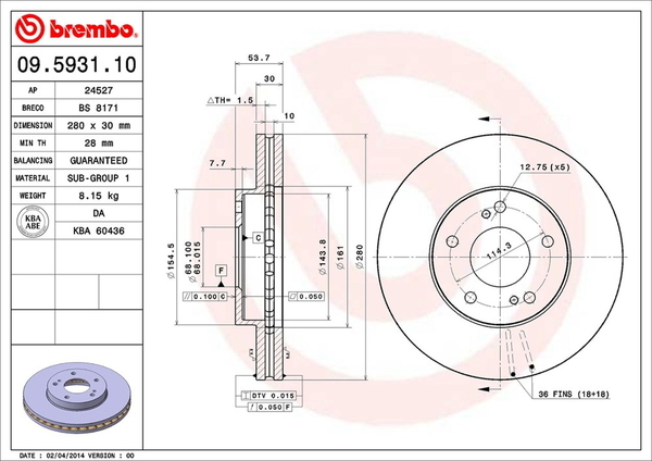 ブレンボ ブレーキディスク フロント左右セット シルビア S14/CS14 09.5931.10 brembo BRAKE DISC ブレーキローター ディスクローター_画像2