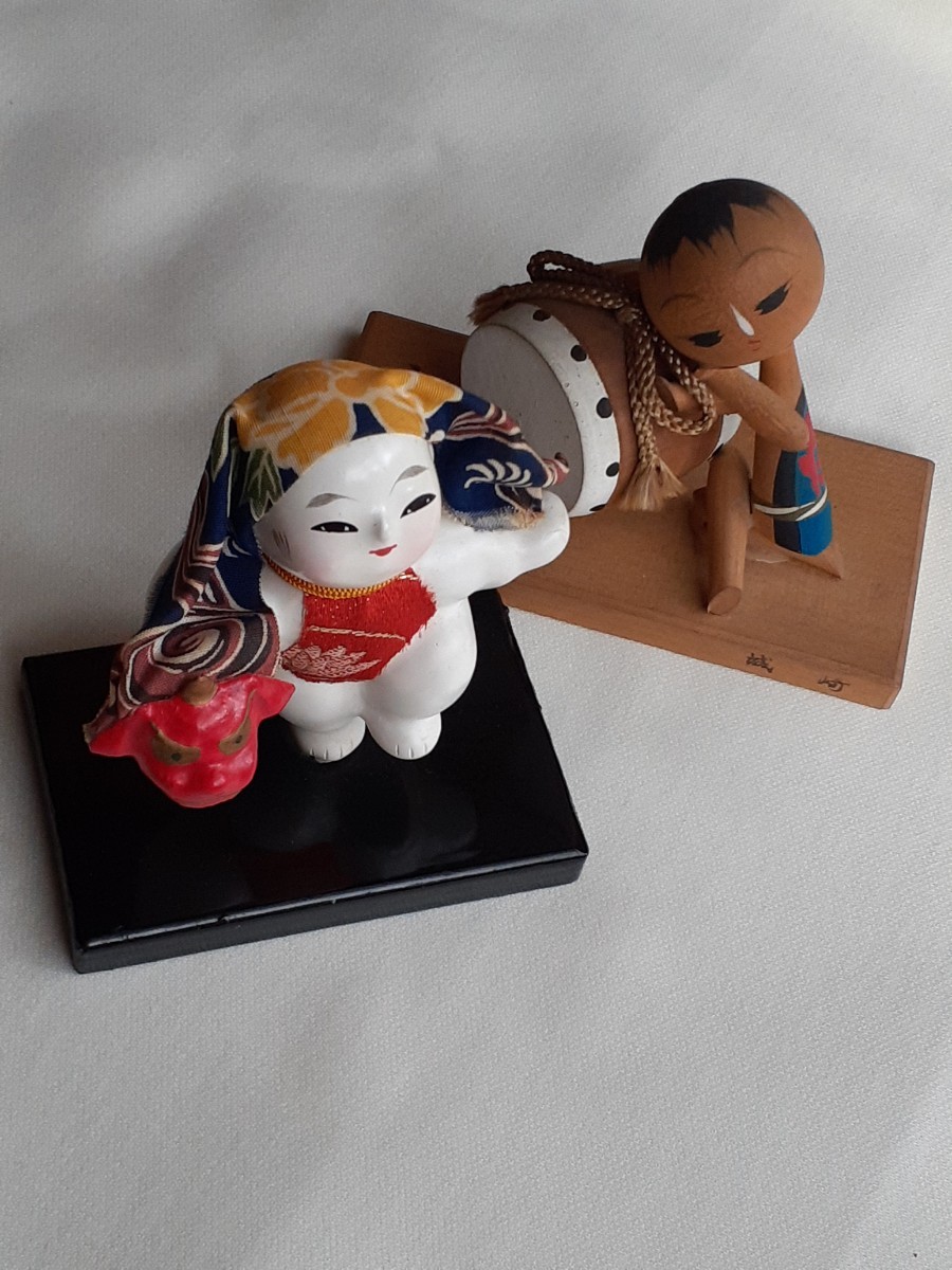 加賀人形 獅子舞 こけし 玉仁作 郷土玩具 セット 日本人形 民芸品 和雑貨 昭和レトロ_画像1