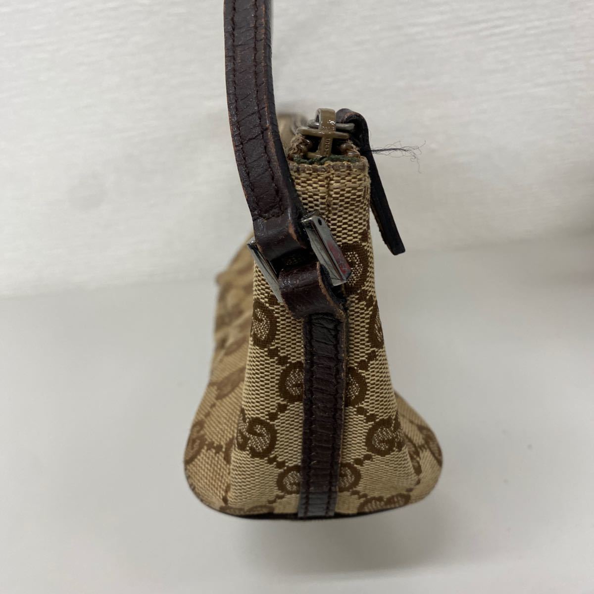 1円〜 GUCCI グッチ GG キャンバス アクセサリーポーチ ミニバッグ ベージュ ブラウン ハンドバッグ シルバー金具 レディース 売り切り_画像2